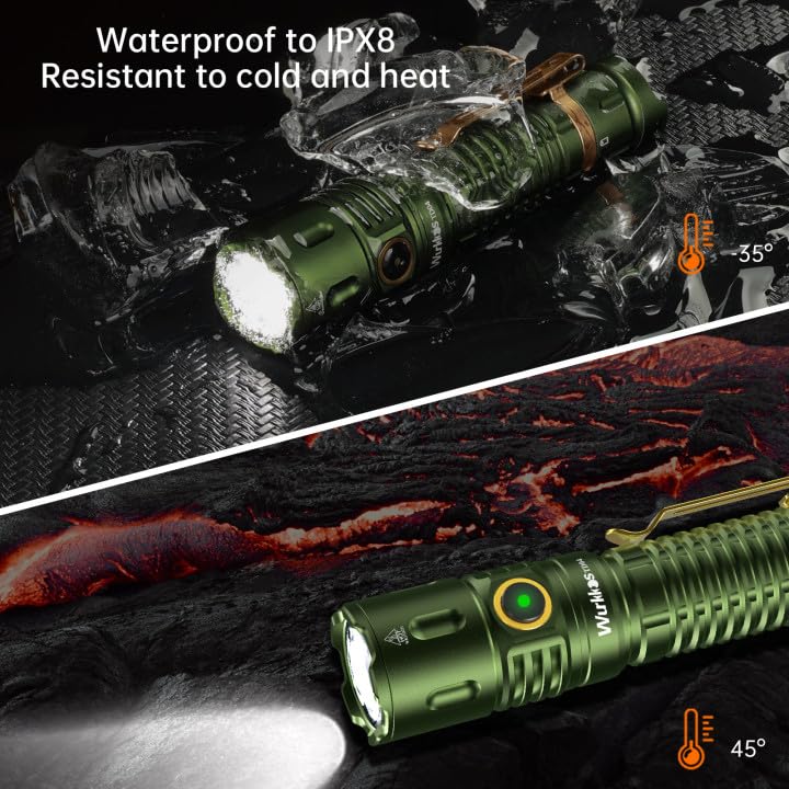 Wurkkos TD04 Tactical Powerful 3000 Up to 295m Beam EDC Disaster Power Outage Emergency Search and Work High IP68 Waterproof Flashlight, Lumens,