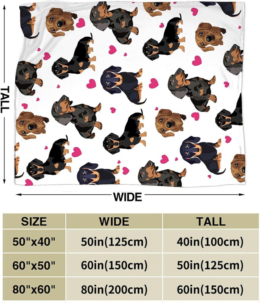Weiche Dackel Fleece Überwurfdecke mit rosa Herzen, Kuschelige Flanell Plüschdecke für Sofa Bett, Geschenkidee für Hundeliebhaber, Heimdeko