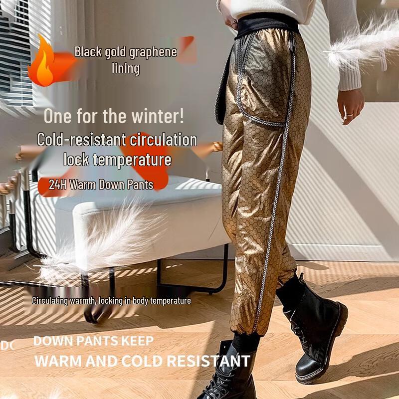 Langsha Women's Black Gold Down Winter Pants