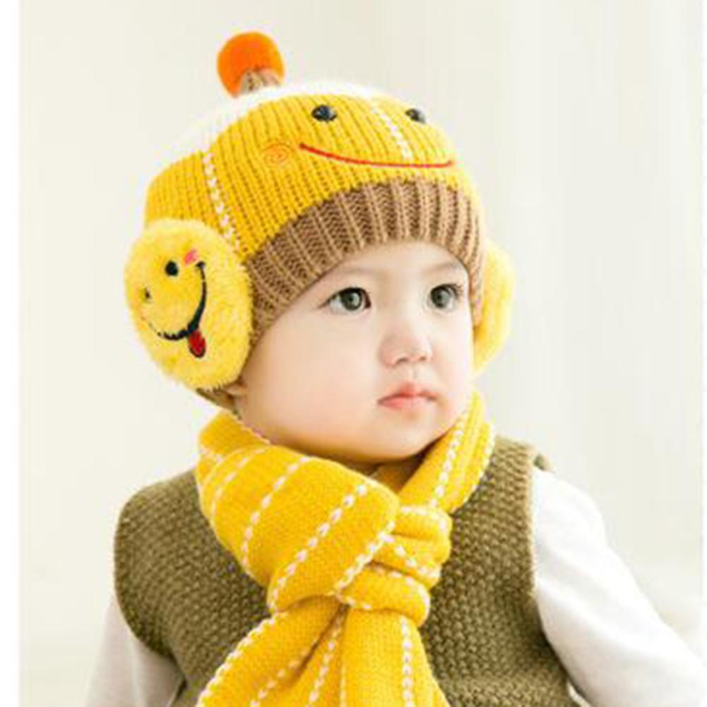 Girls Boys Cute Hats and Scarf Set, 6-12 Month Knit Warm Winter Hat Beanie Cap