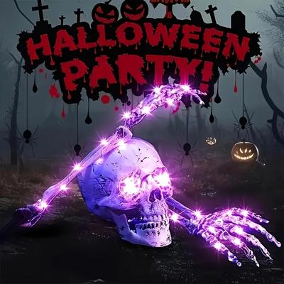 Halloween Leuchtendes Skelett Set, Schädel und 2 Arme, Halloween Party Cosplay, Schaffe ein gruseliges Atmosphäre-Thema, Halloween Geschenke