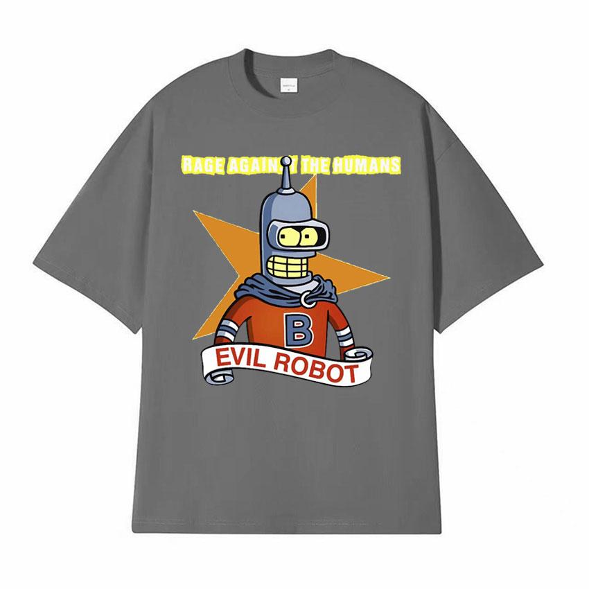 Against The Humans Robot Meme Tshirt Funny Bender Kill All Humans Cartoon T Shirt Men Women Casual High Quality Cotton Tshirt