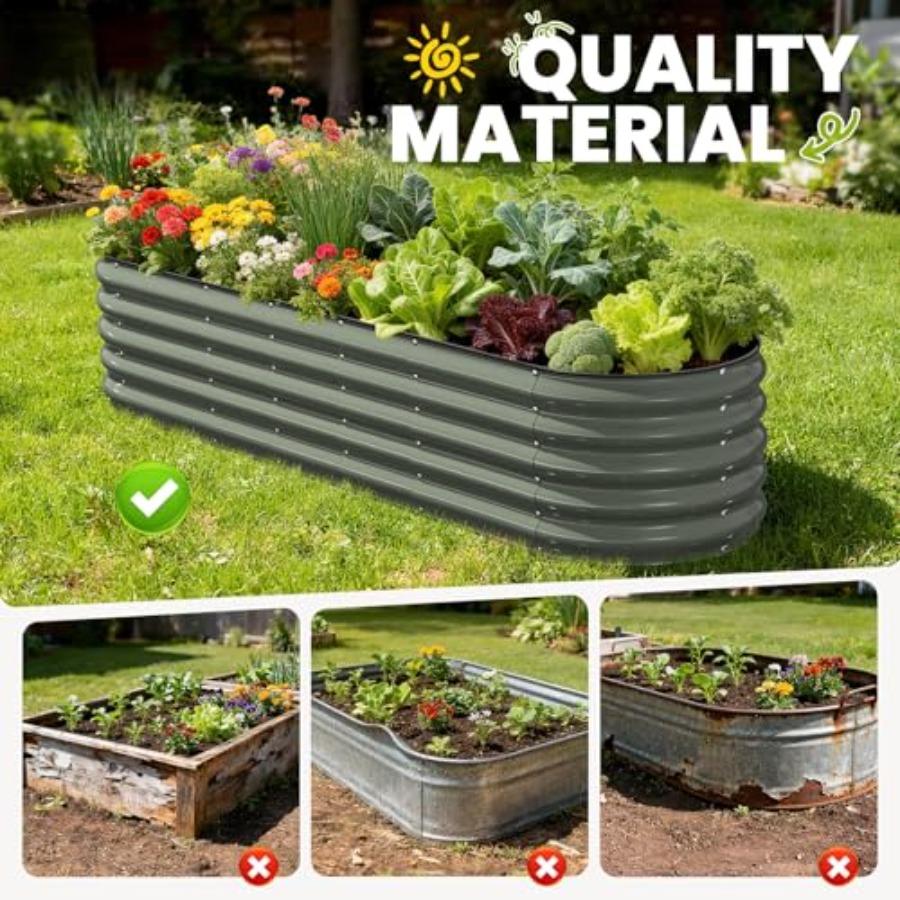 Oval Galvanized Steel Raised Garden Bed 8x2x1.5 FT Outdoor Planter Box for Vegetables Herbs Flowers with Open Bottom Rust-Resis