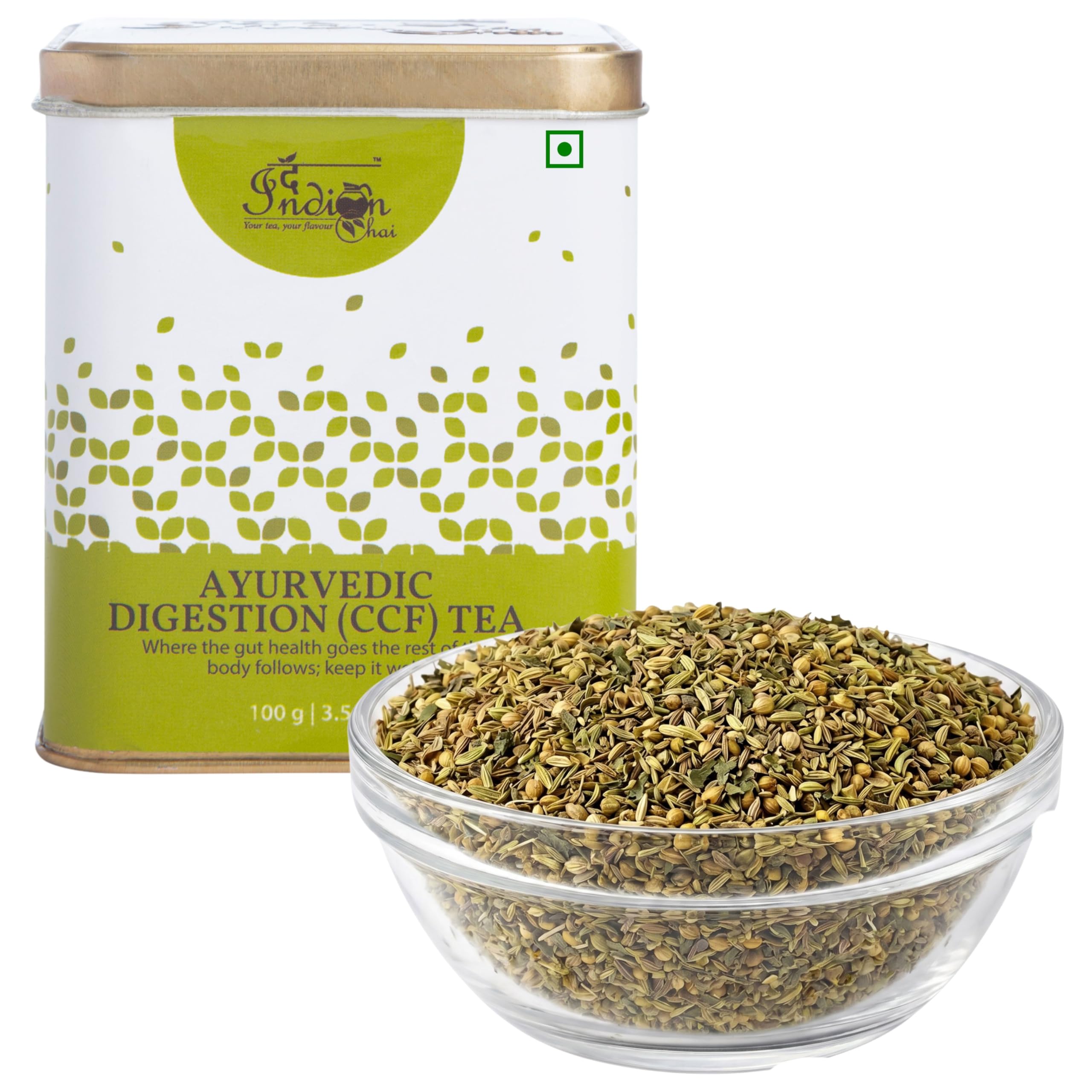 The Indian Chai - Ayurvedic Digestion CCF Tea 100g | Herbal Tisane with Cumin, Coriander, Fennel & Peppermint | Caffeine-Free Wellness Infusion
