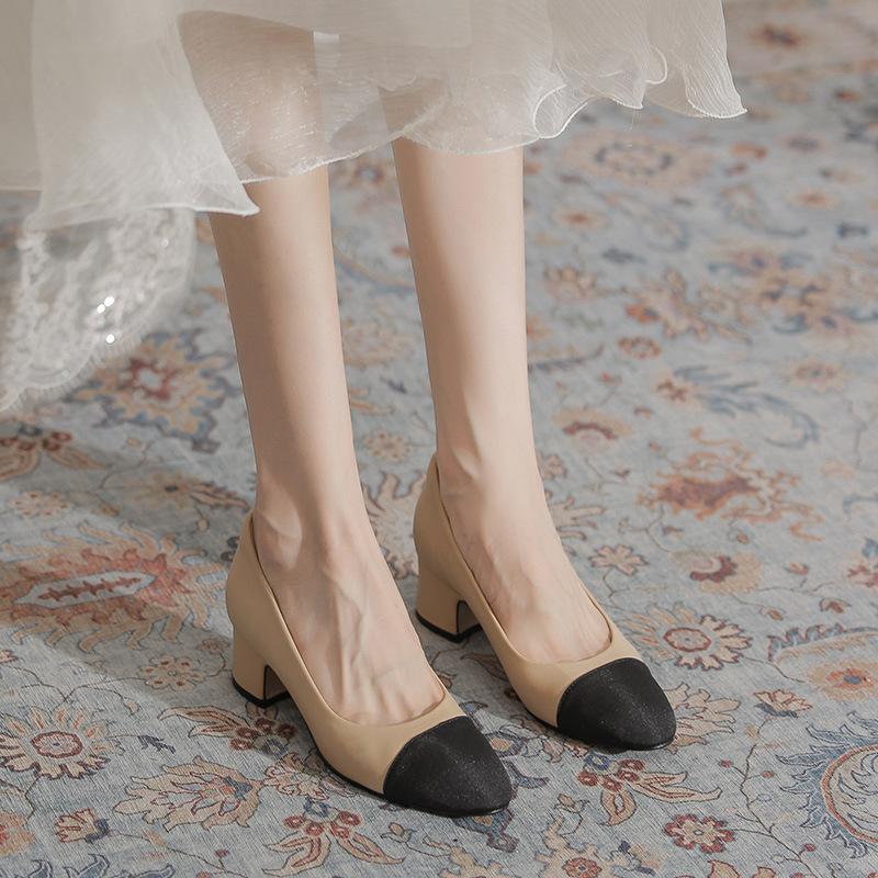 

Туфли-лодочки на толстом каблуке с открытым верхом, женские, французская цветовая гамма, маленькие ароматные туфли-одинарки, женские 2025, новые, для работы, женская обувь 40