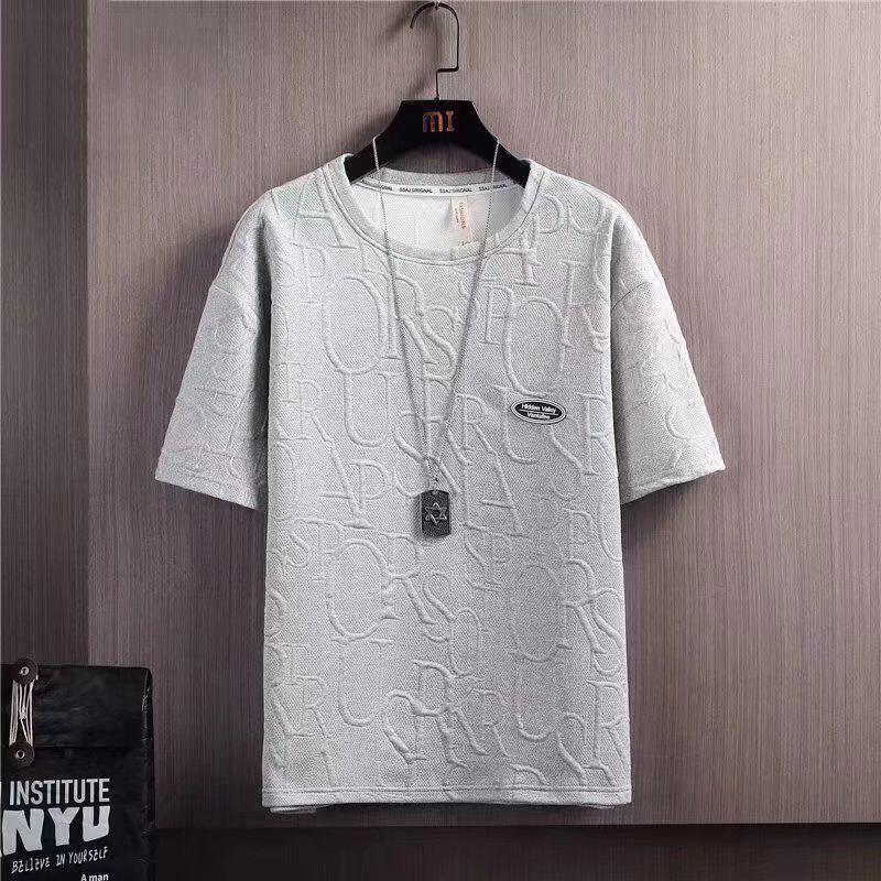 Summer Men's  Suit Casual Solid Color Waffle T-Shirt and Shorts Set