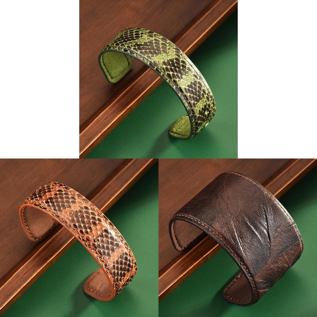Vintage Leder Armband mit breitem Bündchen für Damen mit geometrischem Design und Herbst-Stil