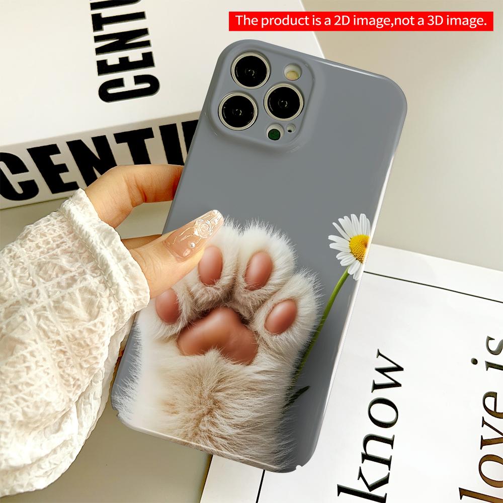 2DFlat Cute Cat Paw Holding Daisy Flower All inclusive film hard phone case, compatible with iPhone 18 Pro Max 17 16 15 14 13 12 11