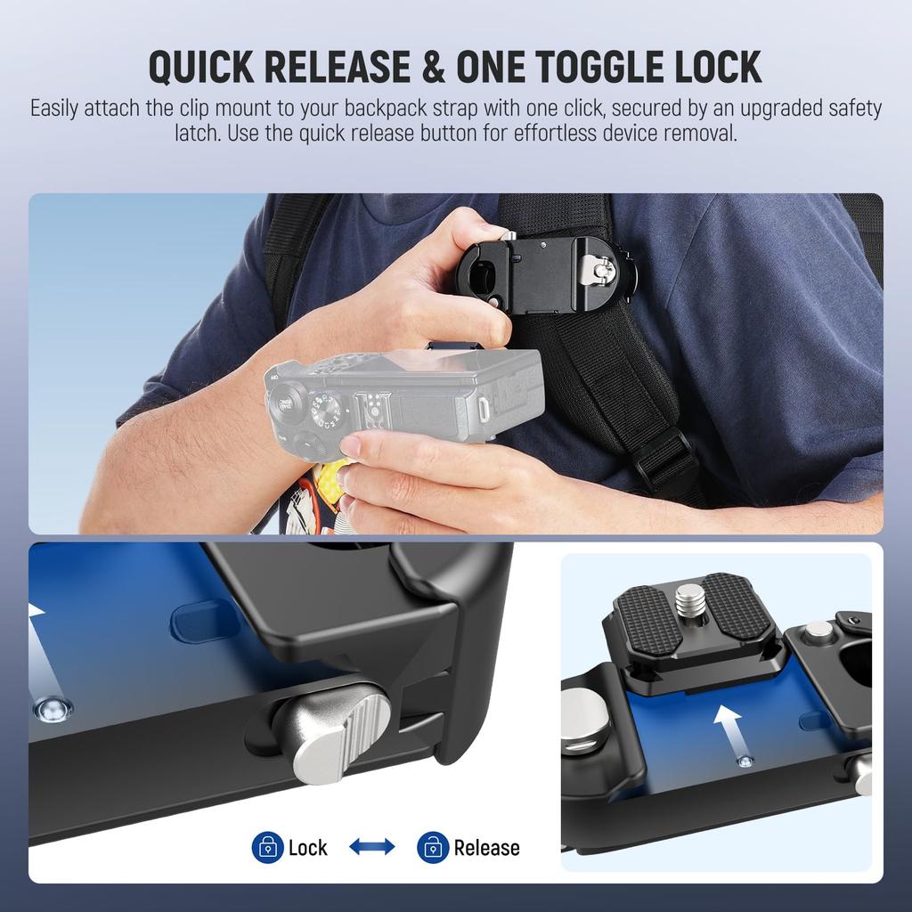 NEEWER GP67 Backpack Camera Clip Mount Square QR Quick Release Belt Strap Clamp Compatible Peak Design PD System DSLR Black