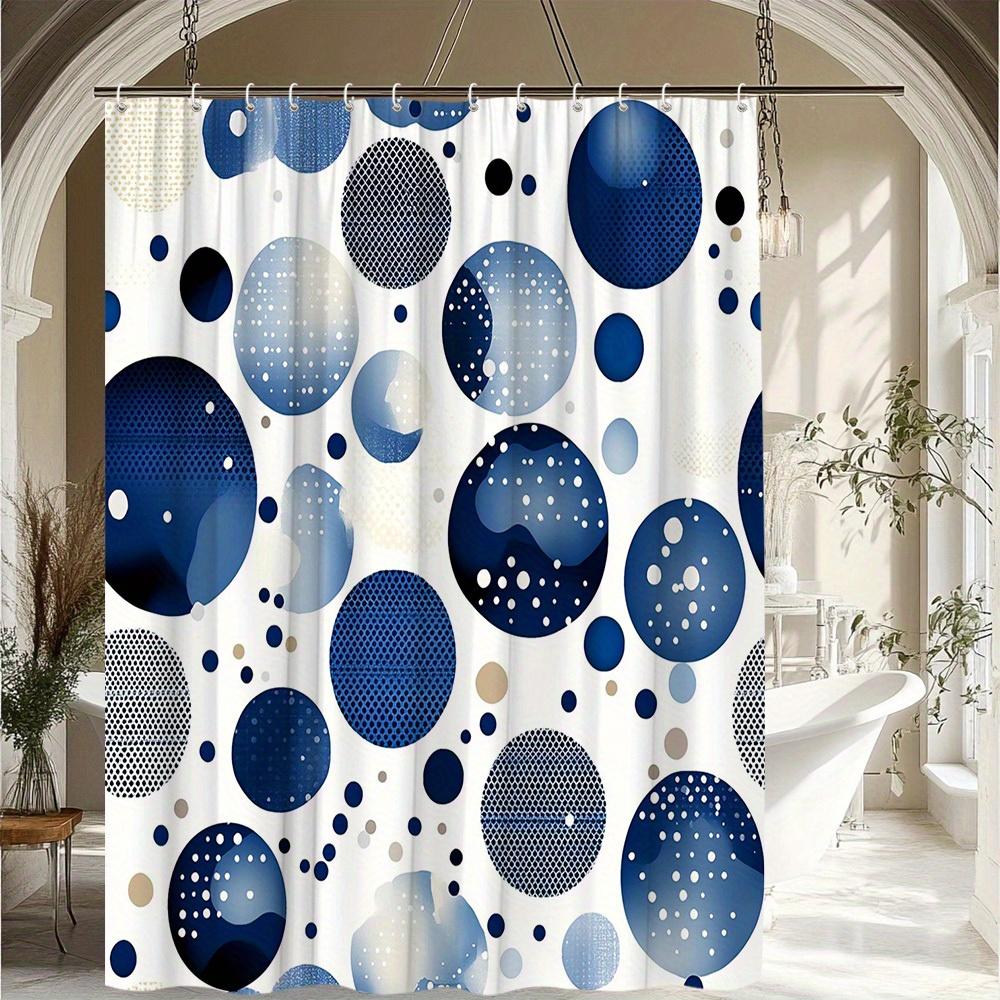 1pc Round Pattern Shower Curtain Modern Style Bathtub Partition Hanging Fabric Curtain with Interesting Blue And White Bubble