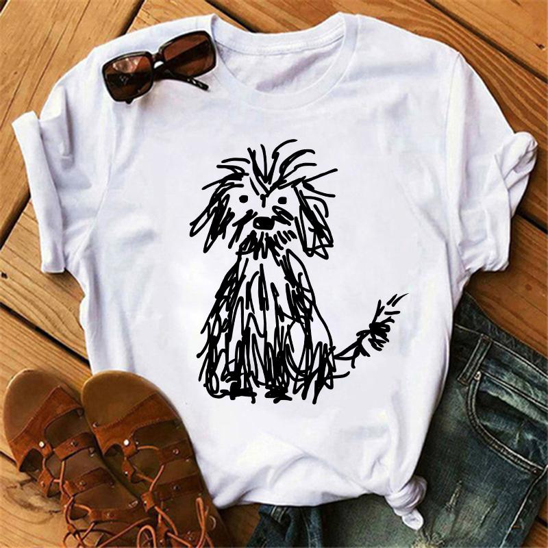 

Women Gothic T Shirt Black Draw Creative Doodle Puppy Graphic Print Round Neck Summer Tshirt FeUnisex Casual Clothing S