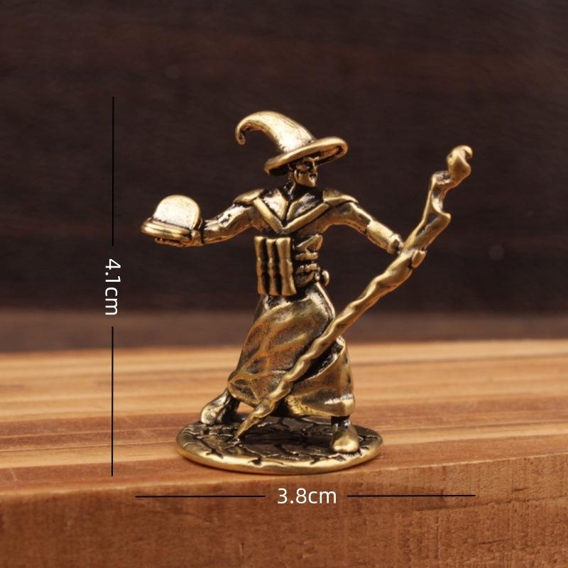 Brass Wizard Figurine Magician Statue Home Decor Retro Character Model Small Statue Home Decorations