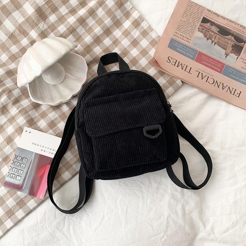 Schoolbag Japanese Harajuku Small Corduroy Canvas Backpack Women's Small Bag Mori Literary Versatile Mini Small Backpack Women