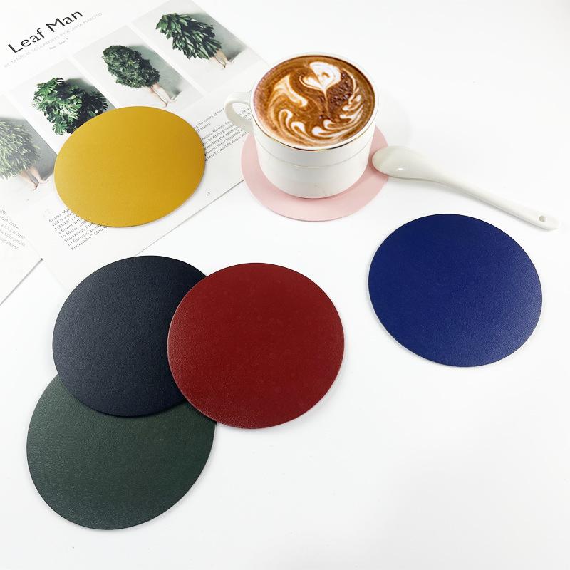 Cross-Border Double-Sided PU Leather Waterproof Non-Slip Coasters - Customizable Corporate Logo Insulation Pads