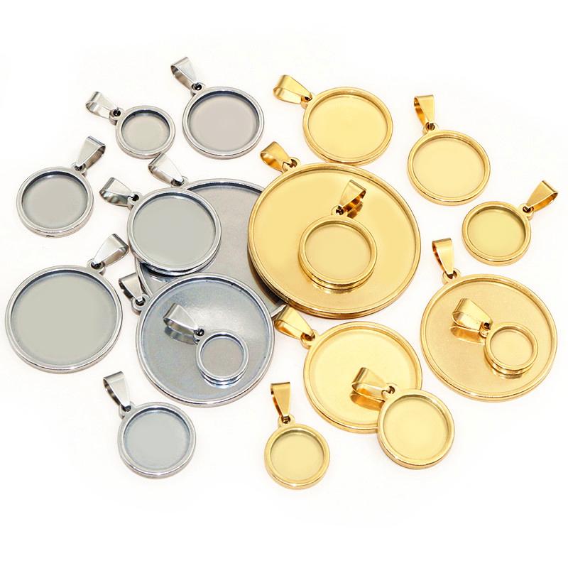5pcs Never Fade Stainless Steel 10-40mm Inner Size Pendant Cabochon Base Cameo Blank Setting Charm Tray for DIY Jewelry
