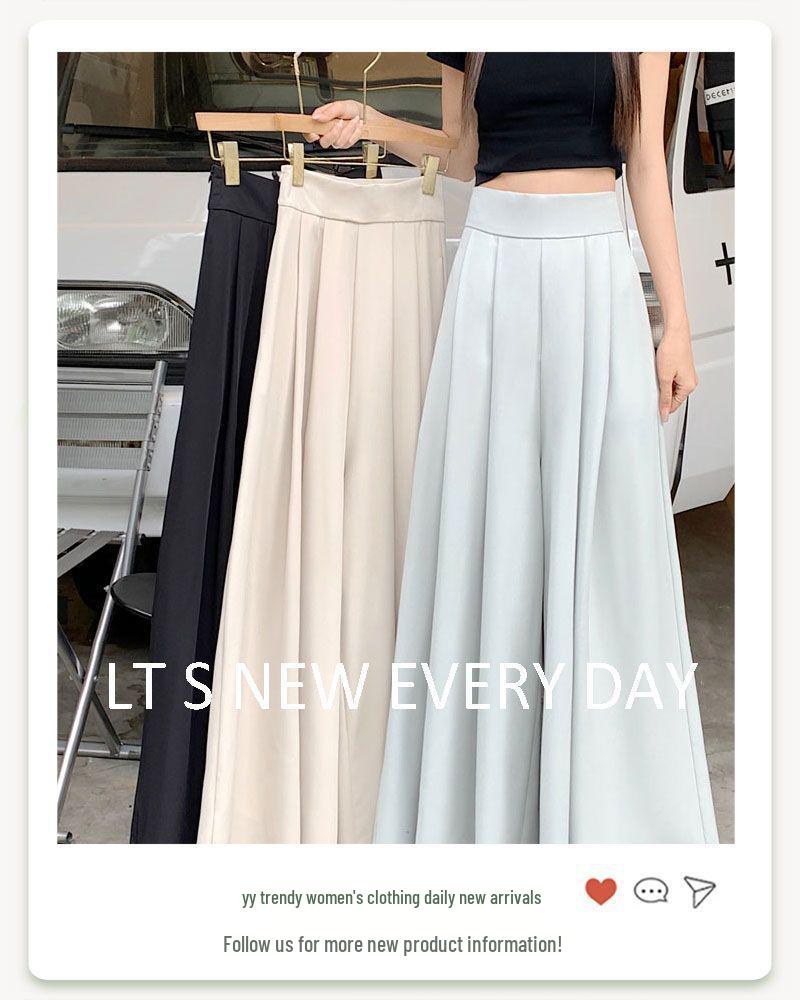 Plus Size High Waist Wide Leg Pleated Skirt-Pants for Women - Summer Loose Fit, Floor Length, Slimming, Casual Drape