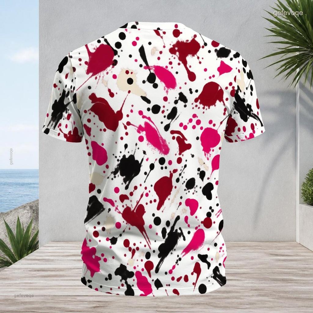 Mens Plus Size Round Neck Raglan Short Sleeve T Shirt Abstract Printed Multicolor