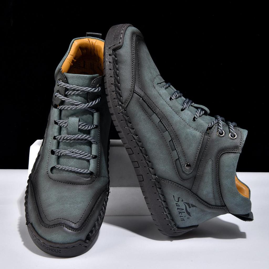 New Men's Fashionable Large-Size Leather Martin Boots: Comfortable, Soft, Non-slip, Hand-stitched Outdoor Boots