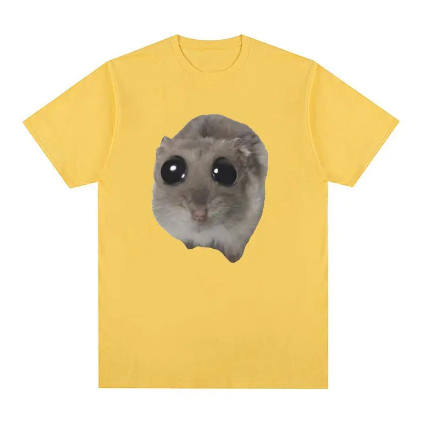 Funny Sad Hamster Meme Cry BiG Eye Cute Mouse  T Shirt Men Women Casual Short Sleeve T-shirts Tops 100% Cotton Oversized T-shirt