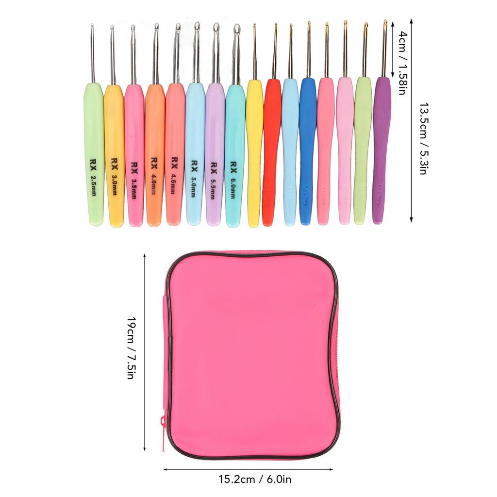 16PCS Crochet Hooks Set Ergonomic Craft Sanding Crochet Needles with Case DIY Hand Knitting Art Tools for Beginner