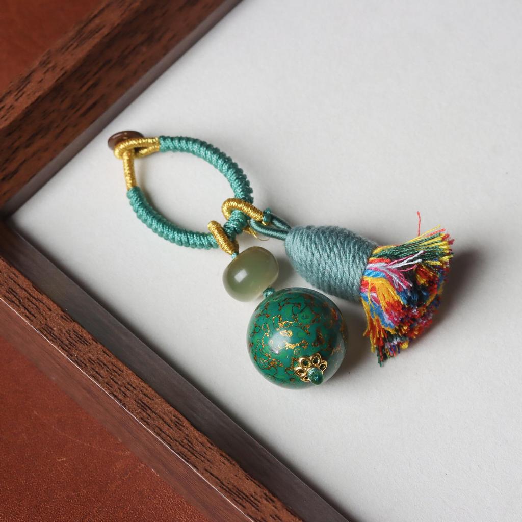 Handmade Cotton Thread Keychain with Mother-of-Pearl Lacquer Beads - New Chinese Style