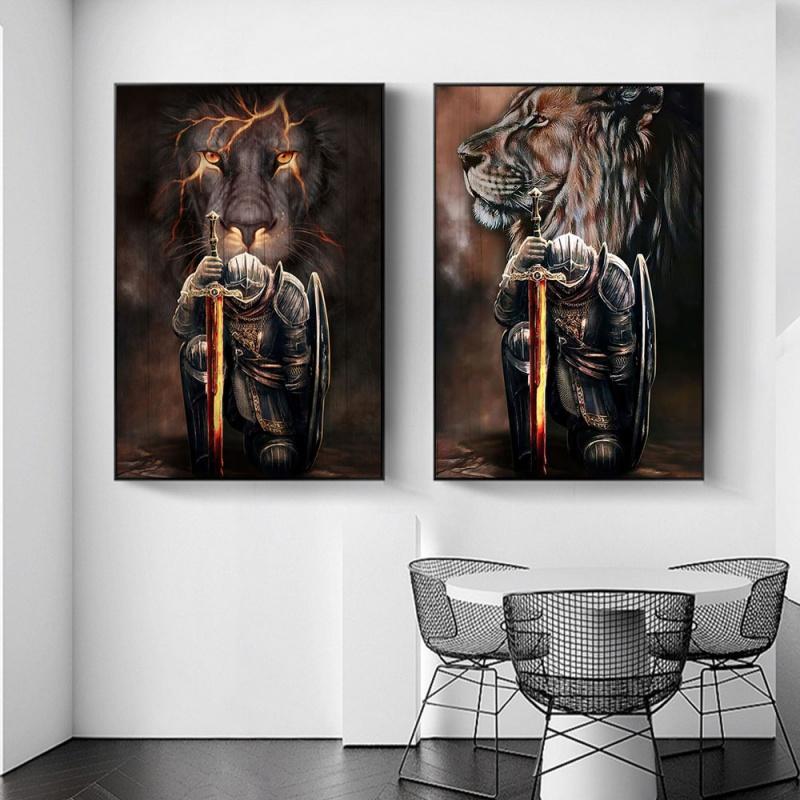 Klassische christliche Wandkunst Bibel Jesus Löwe und Krieger Öl auf Leinwand Poster und Drucke Wohnzimmer Dekoration Geschenke