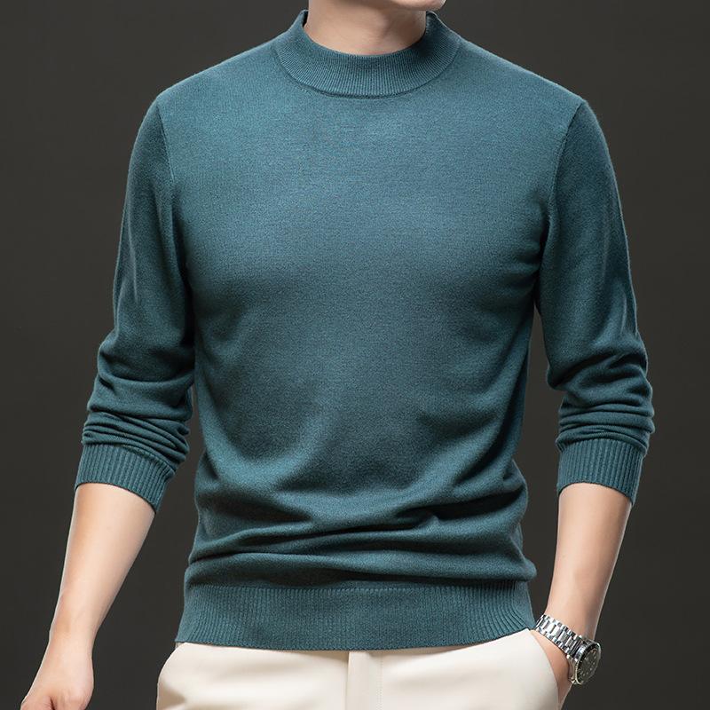 Autumn And Winter Men'S Slim Fit Solid Color Bottom Top Warm Sweater Knitted Sweater Semi-Turtleneck Pullover Men'S Clothing