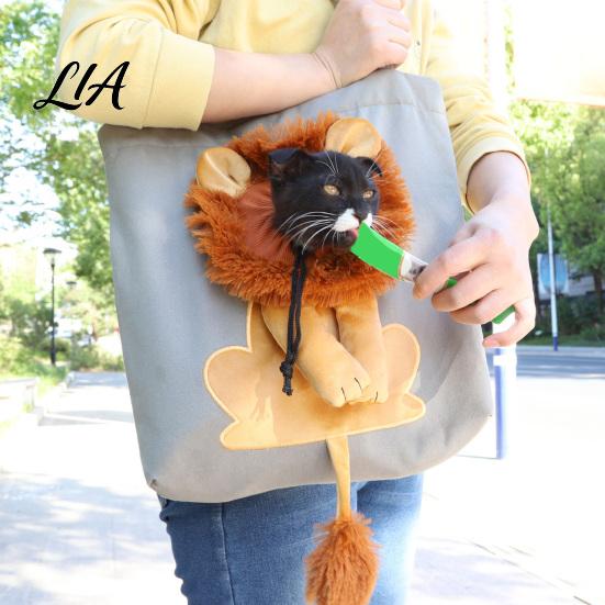 Pet Carrier with Head Hole Canvas Cat Purse, Plush Lion Tote Safe for Kittens Hole, Safety Buckle, Foldable Shoulder Bag Carrying Cats Small