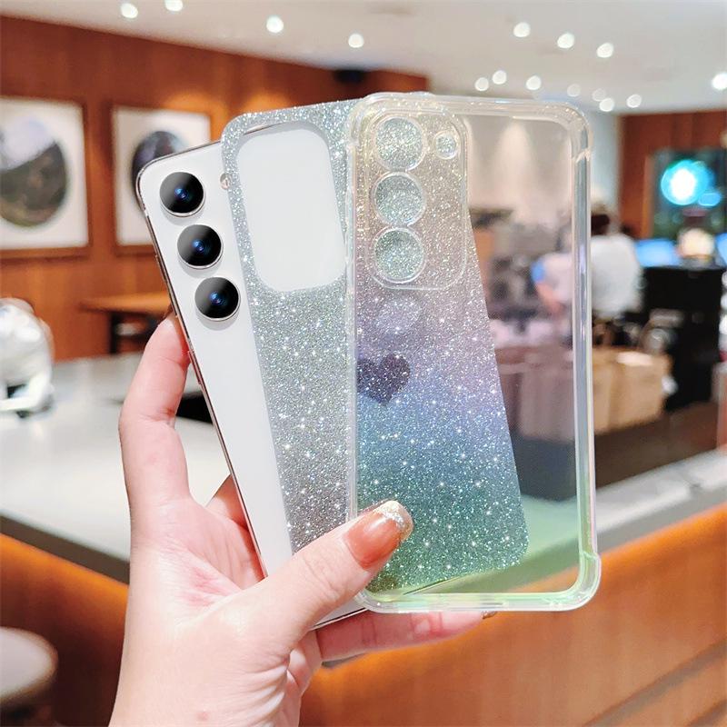 Iridescent Blue Love Heart Glitter Phone Case for Samsung Galaxy S23/S22/A55