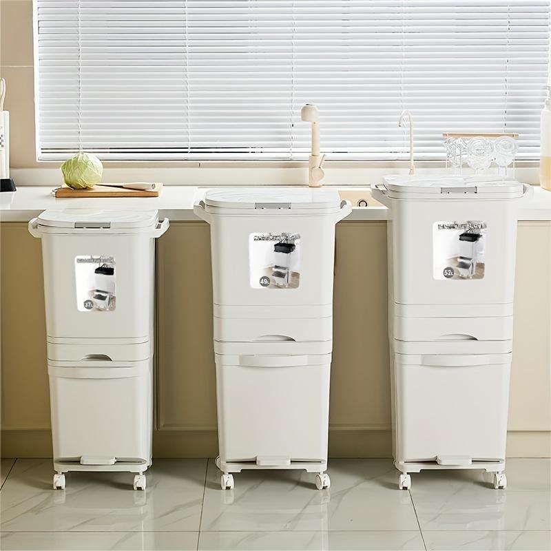 Garbage Classification 34/37L Plastic Trash Bin Home Kitchen Garbage Classification Can with Wheels Garbage Storage