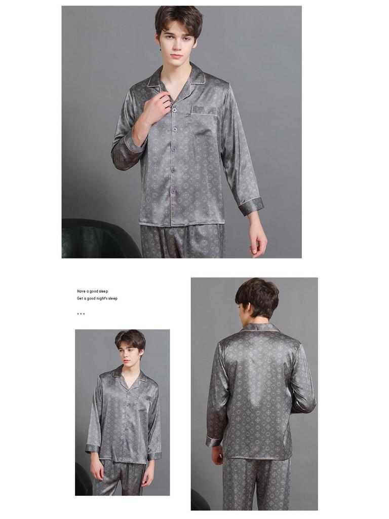 2023 Men's Silk Pajama Set: Long Sleeve, Long Pants, Thin and Comfortable for Spring, Summer, or Autumn Home Wear