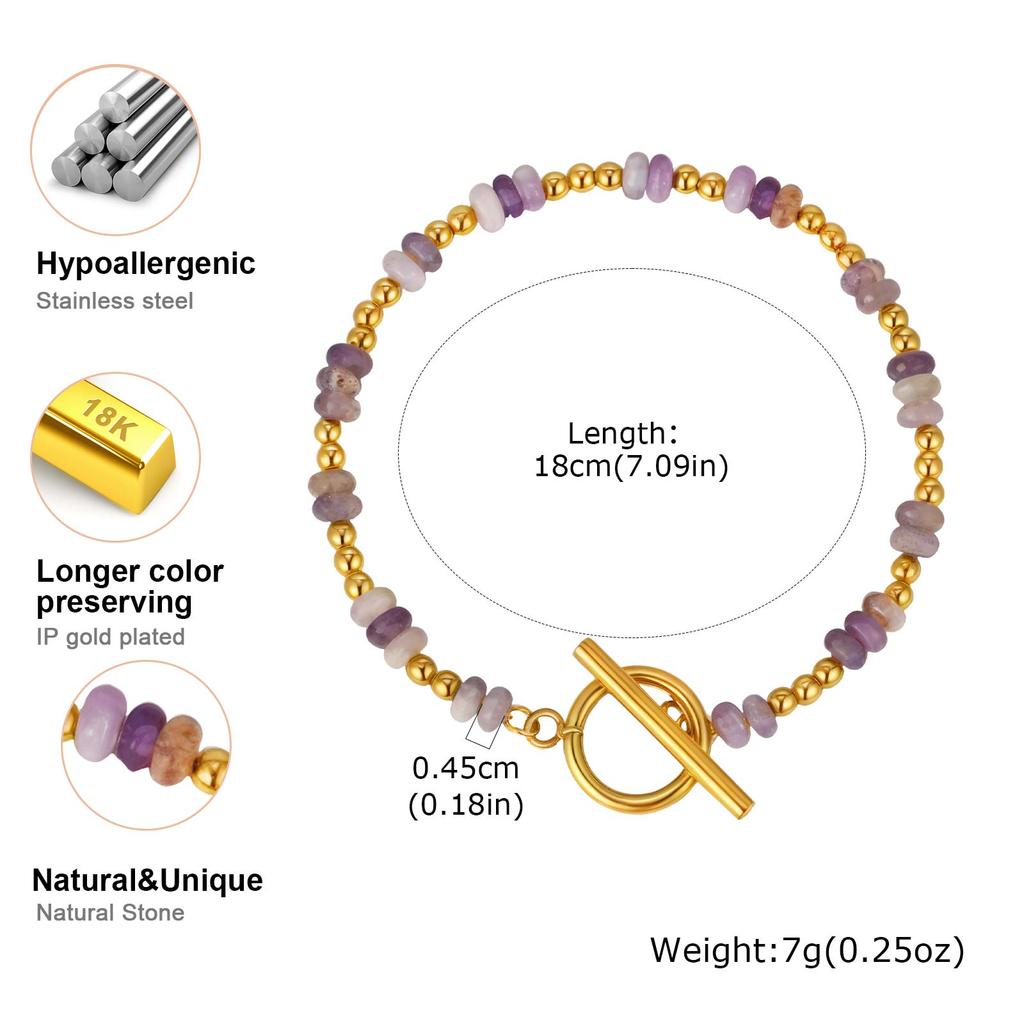 Dainty Boho Colorful Crystal Beads Bracelet for Women, Stainless Steel OT Buckle Natural Stone Bracelet, Exotic Handmade Jewelry