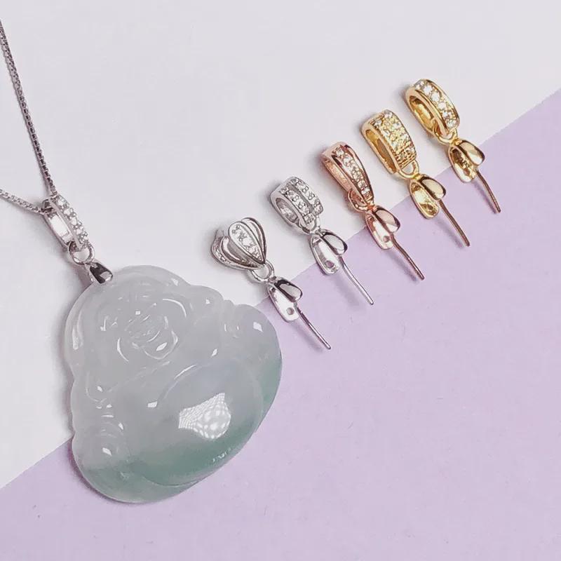 S925 Sterling Silver Jade Guanyin Pendant with Oblique Hole Necklace Buckle