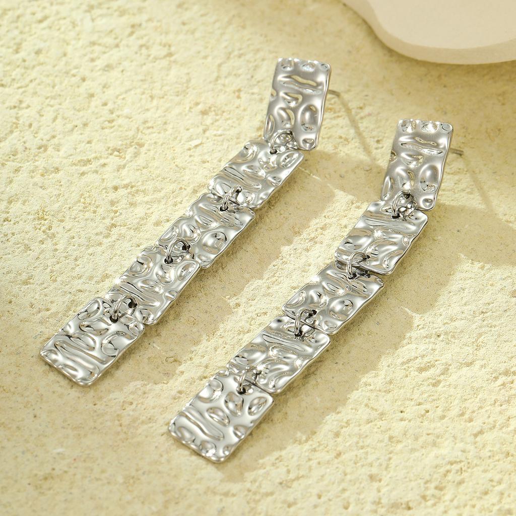 GEMCHIC Women's Square Hammered Gold Plated Stainless Steel Drop Earrings