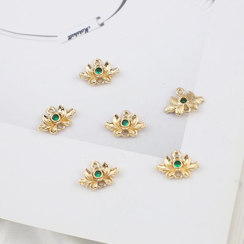 Copper Lotus Zircon Pendant Tassel Hairpin Accessory 10x15mm