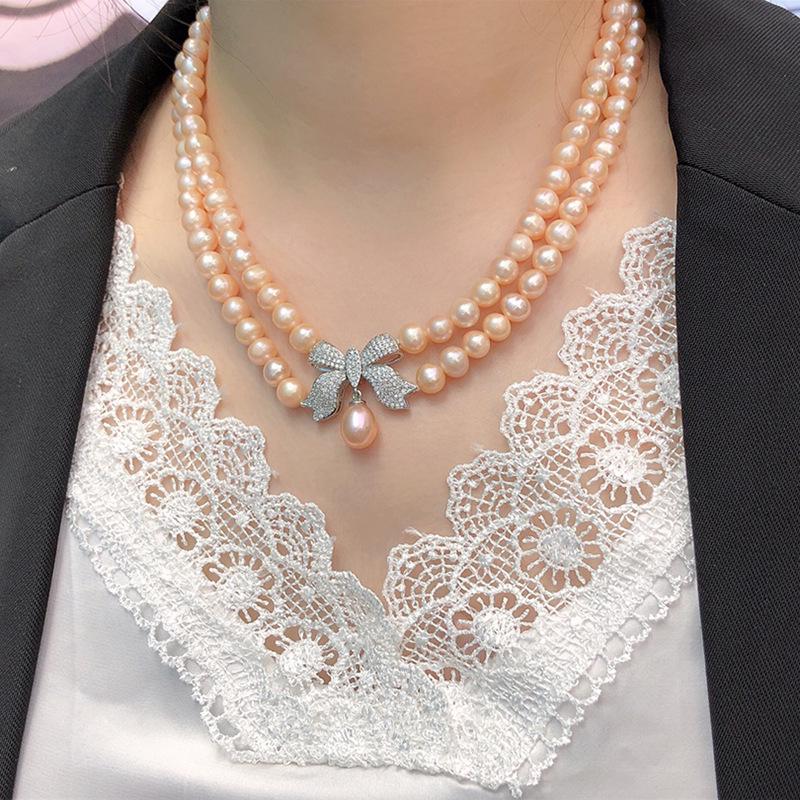 Goddess Style Natural Freshwater Pearl Bow Necklace - Women's Elegant Jewelry
