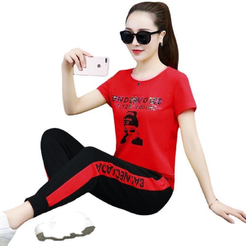 Casual Fashion Summer Sports Suit Women Korean Style Loose Female Student Short Sleeve Running Two-piece Set