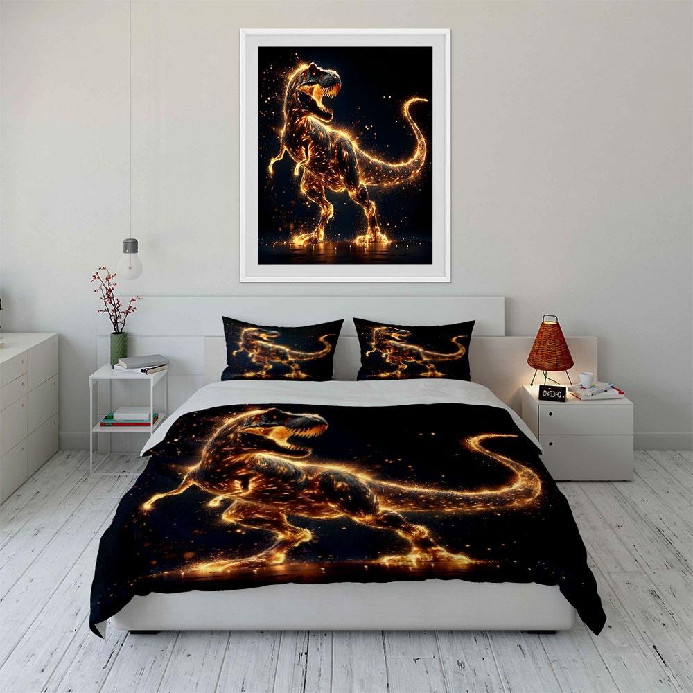 Glowing Dinosaur Artwork Set Multiple Sizes Kid'S And Adults' Bedroom Exquisite 3Pc Bedding Set, Gift