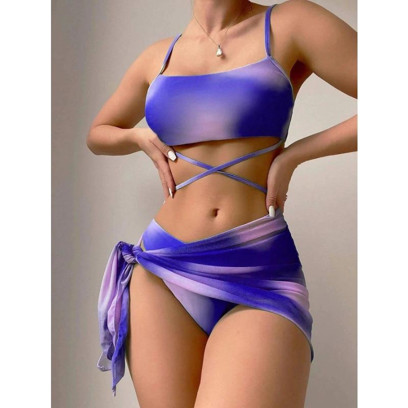 Split swimsuit three-piece bikini sexy swimsuit gradual change multi-color bikini
