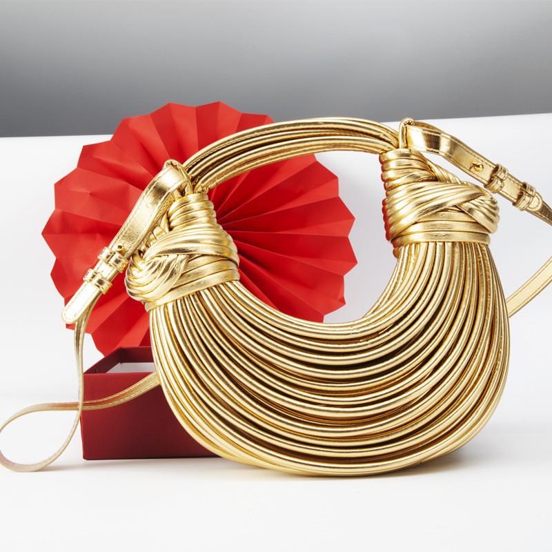 Stylish Gold Shoulder Bag French-inspired Handcrafted Woven Crossbody For Women