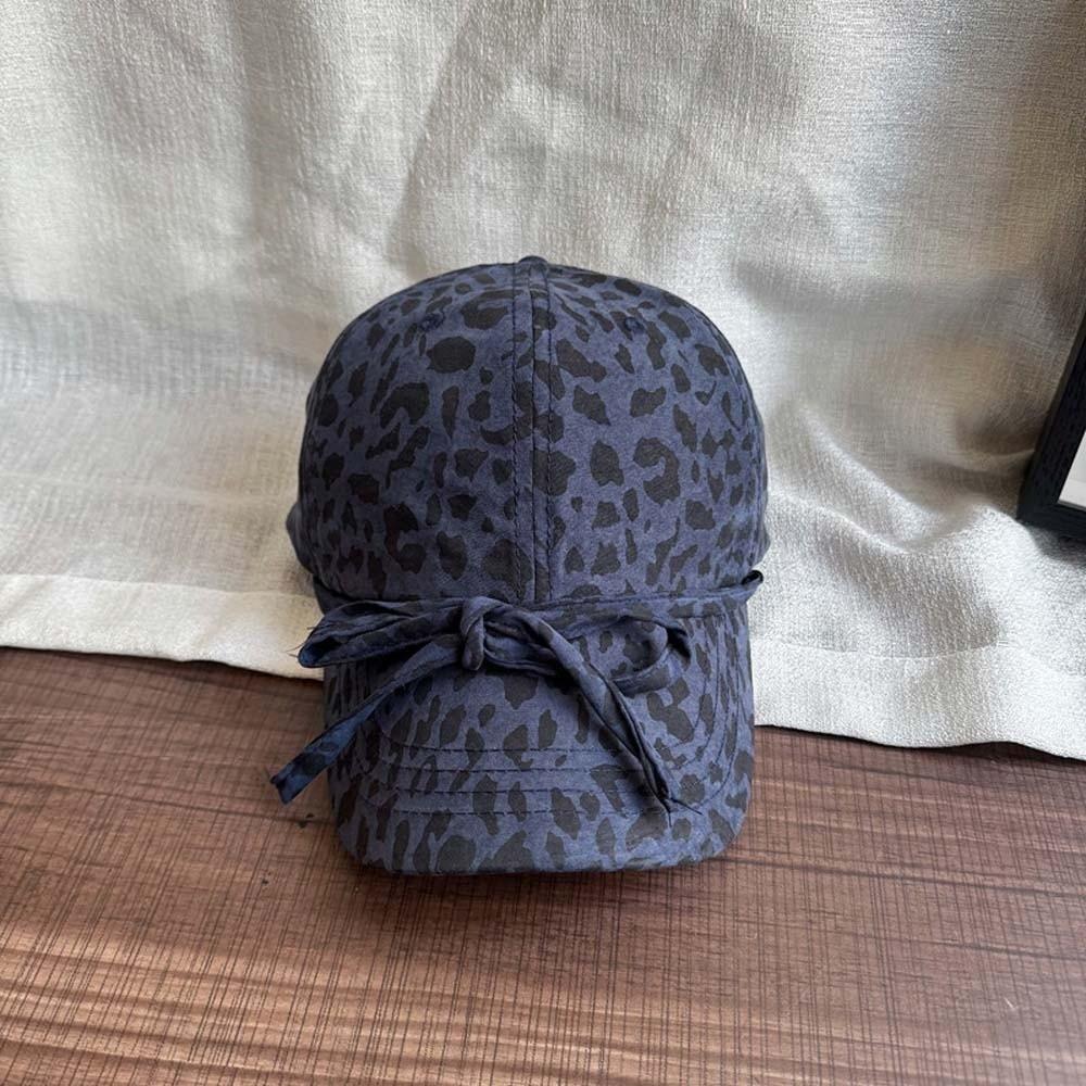 Sunscreen Leopard Print Bow Baseball Cap Adjustable American Style Casquette  All Seasons темно-синий