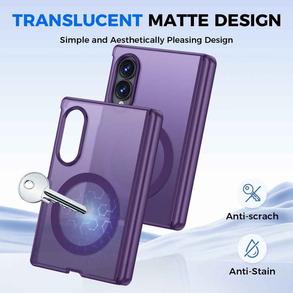 Stoßfeste magnetische Handyhülle mit vollständigem Scharnierschutz und gehärtetem Glas für Samsung Galaxy Z Fold 8 - Lila
