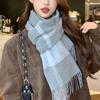 Luxury Autumn Winter Korean Plaid Scarf Women Thickening Warm Tassel Shawl Cashmere Muffler Fashion Designer Scarves