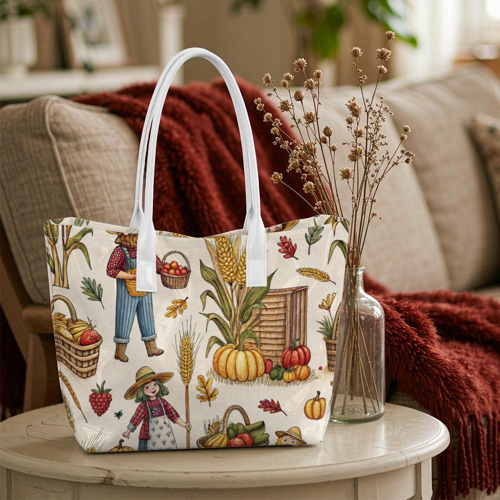 Autumn Harvest Pattern Tote Bag Casual Large Capacity Daily Use Shoulder Handbag