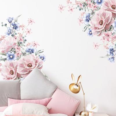 2Pcs/Set Wall Sticker Decorative High Stickiness PVC Pink Peony Flower Decal for