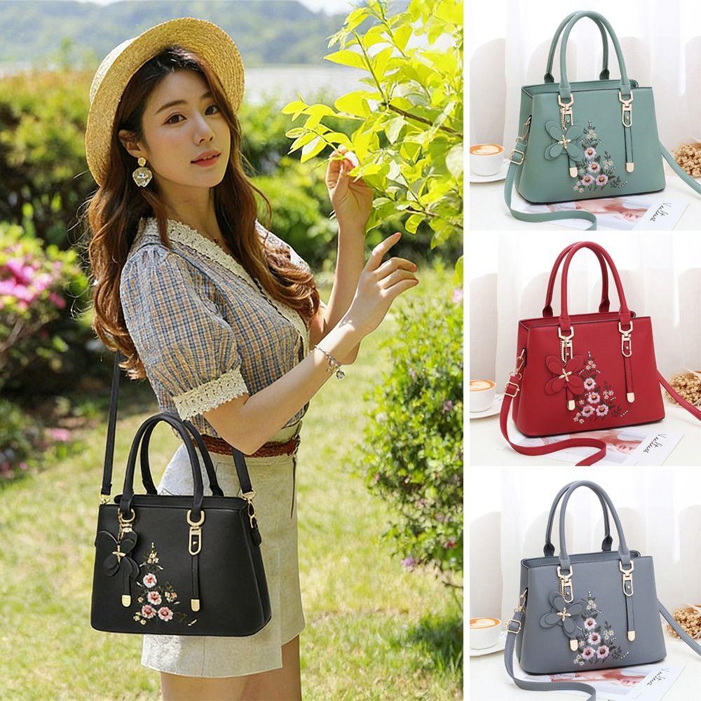 Fashion PU Leather Shoulder Bags Solid Color Large Capacity Ladies Handbags with Pendant Female Messenger Bag