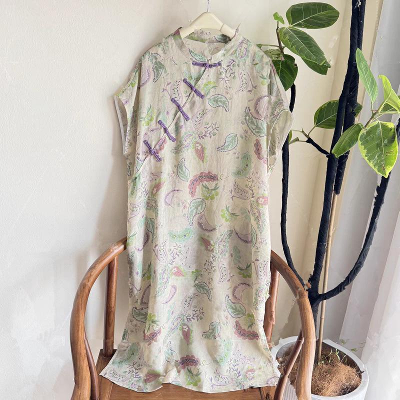 2025 Summer Women s High-Class Pure Cotton Chinese Style Dress Medium