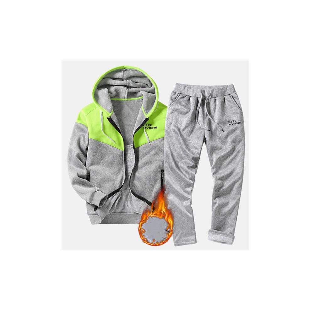 Fashion Casual Winter Suit Men Fleece Zipper Cardigan Sporting Suit Men Letter Patchwork Sweatshirt