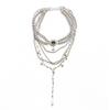 Multilayer Stacked Cross Grey Pearl Long Tassel Necklace Stars Pendant Sweater Chain  Girls