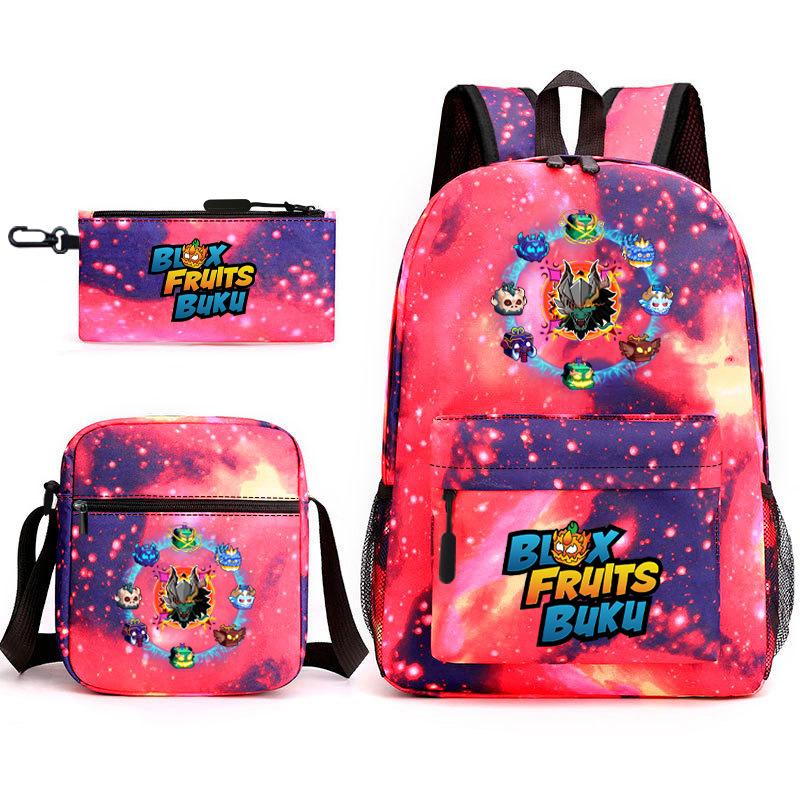 Mochila Escolar para Adolescentes Jogo Blox Fruits Fruta do Demônio Escola Primária Estrela Pintura Térmica Conjunto de 3 peças